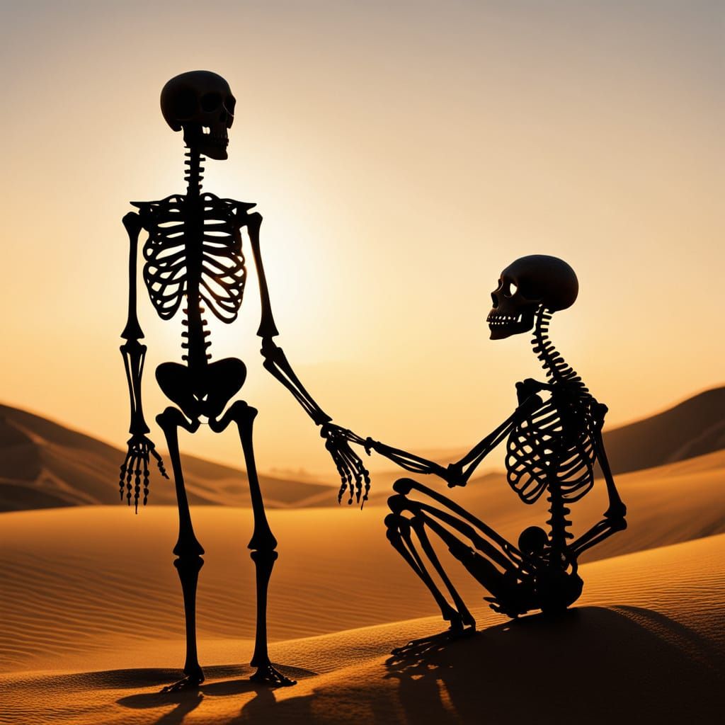 Skeleton and Mole in Surrealist Egon Schiele Style