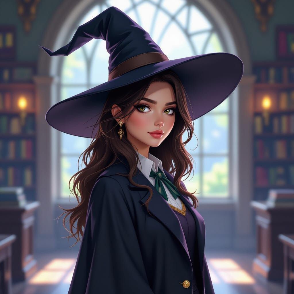 Girl Witch in Magic School Uniform: Digital Painting
