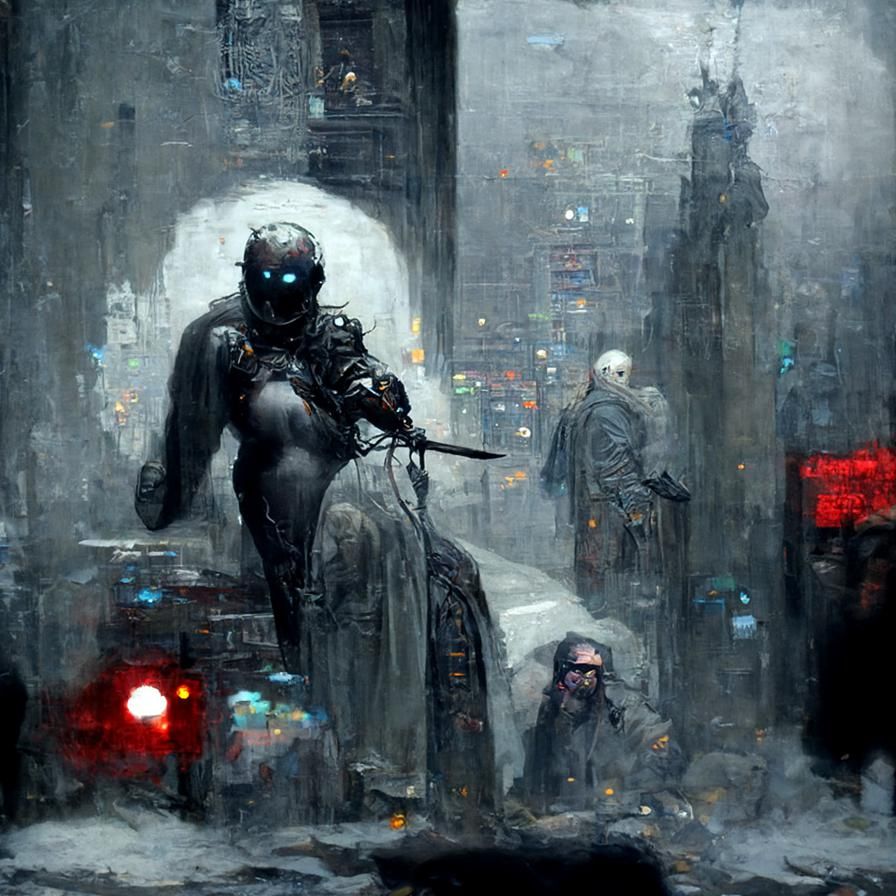 Cyberninja Lurking in Cyberpunk Horror City