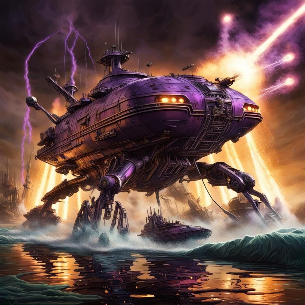 War of the Worlds Martian Vehicle in Dark Fantasy Art