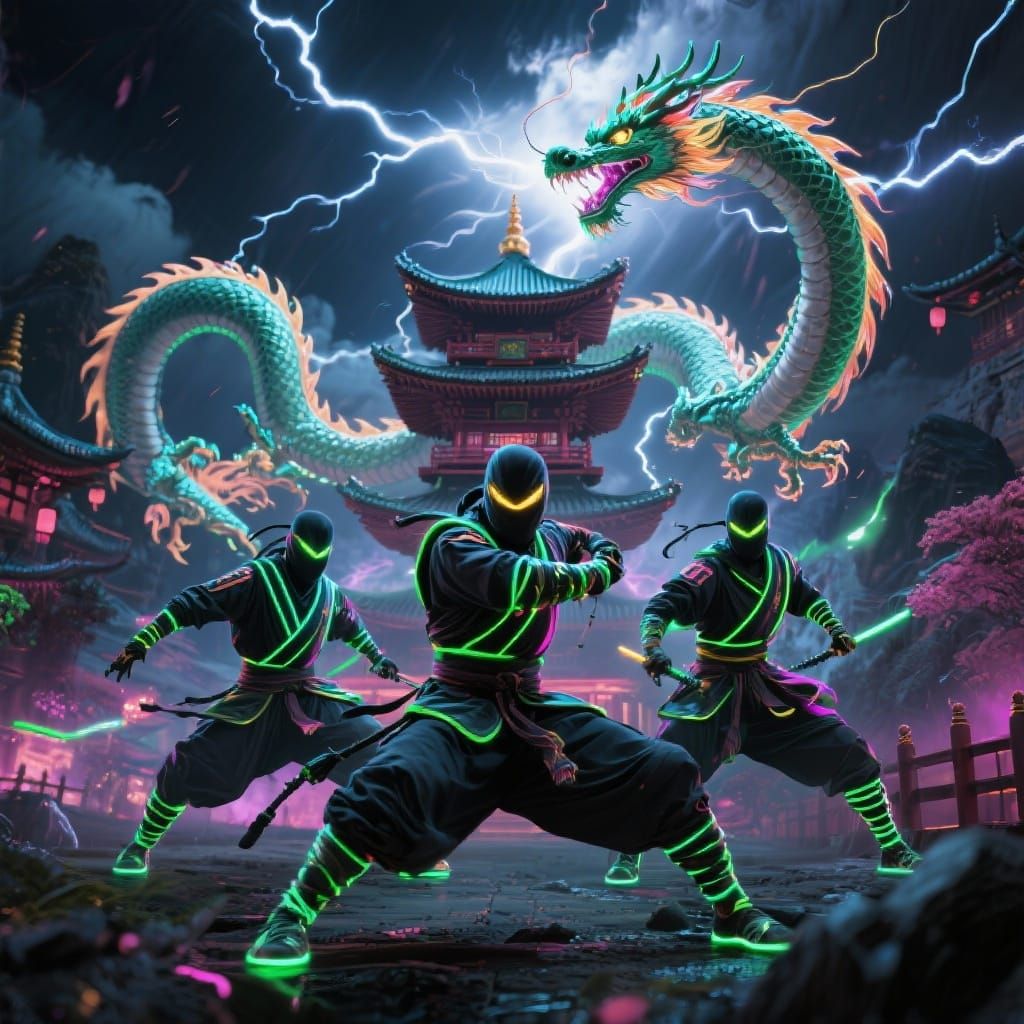Neon Ninjas and Dragons in a Thunderstorm