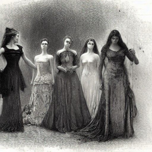 Victorian Illustration of Women and Men in Horror Style