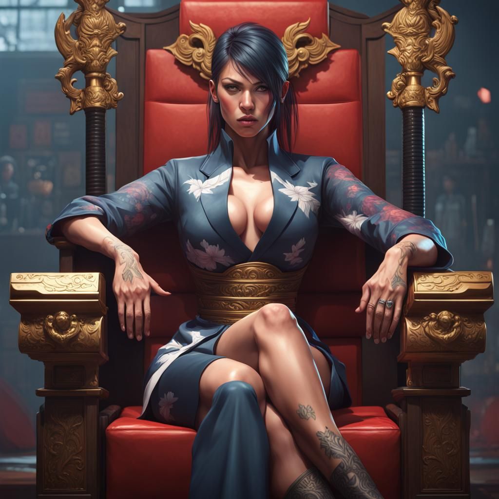 Yakuza Girl Boss Portrait in Digital Art Style