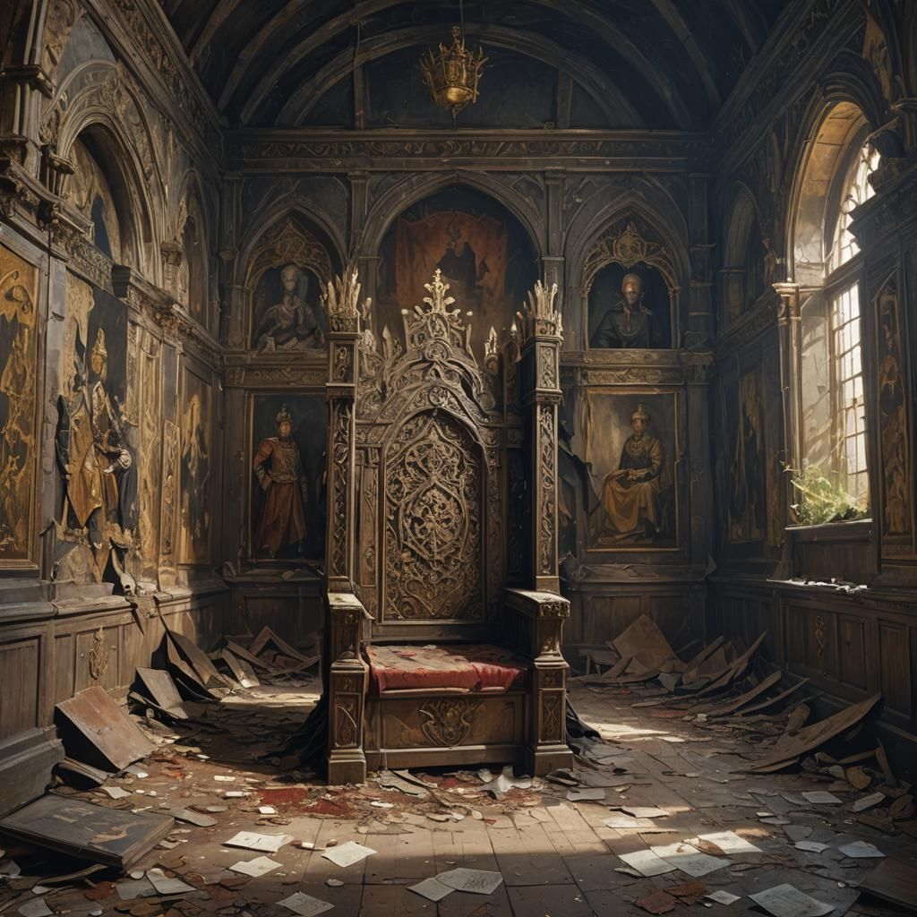 Abandoned Medieval Throne Room in Rutkowski Style