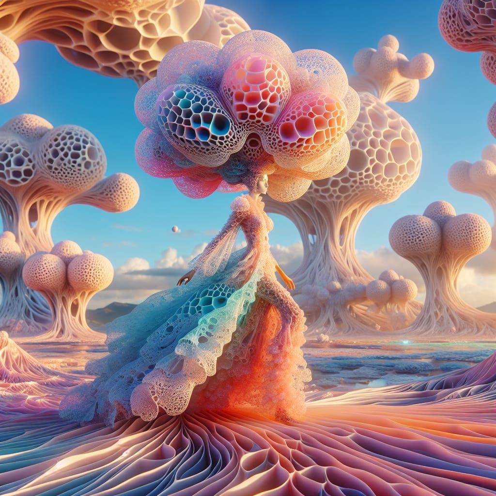 Surreal Woman in Alien Landscape: Digital Art