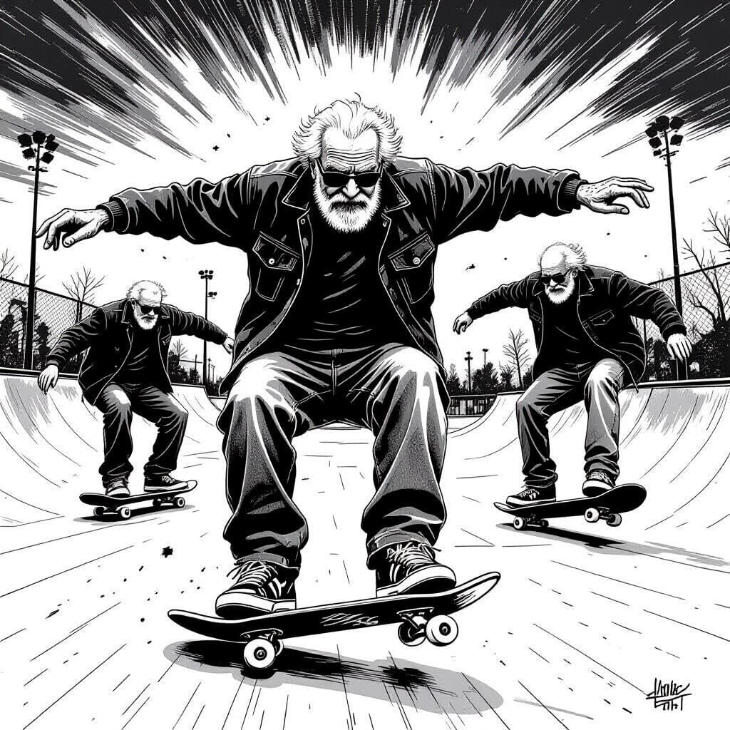 Elderly Skateboarders Defy Age in Gritty Urban Skate Park