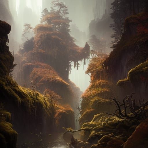 Dark Fantasy Rock Forest Concept Art in 8k