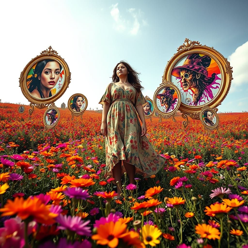 Wildflower Field with Graffiti Art Frames