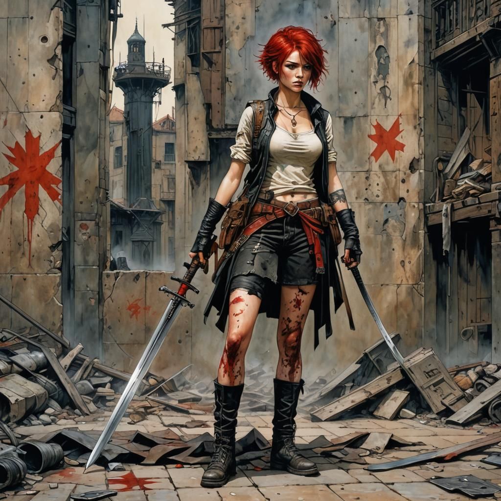 Post-Apocalyptic Women with Anarchist Symbols, Realism Style