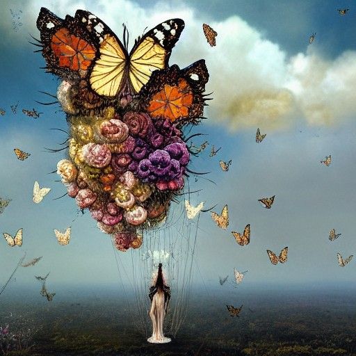 Butterfly Flower Cloud: Surreal Illustration