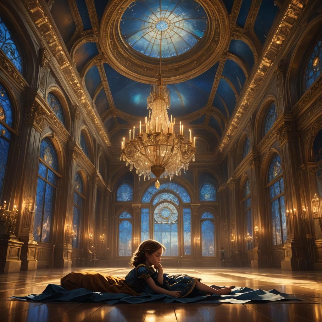 Dreaming Girl in Abandoned Ballroom: Digital Concept Art