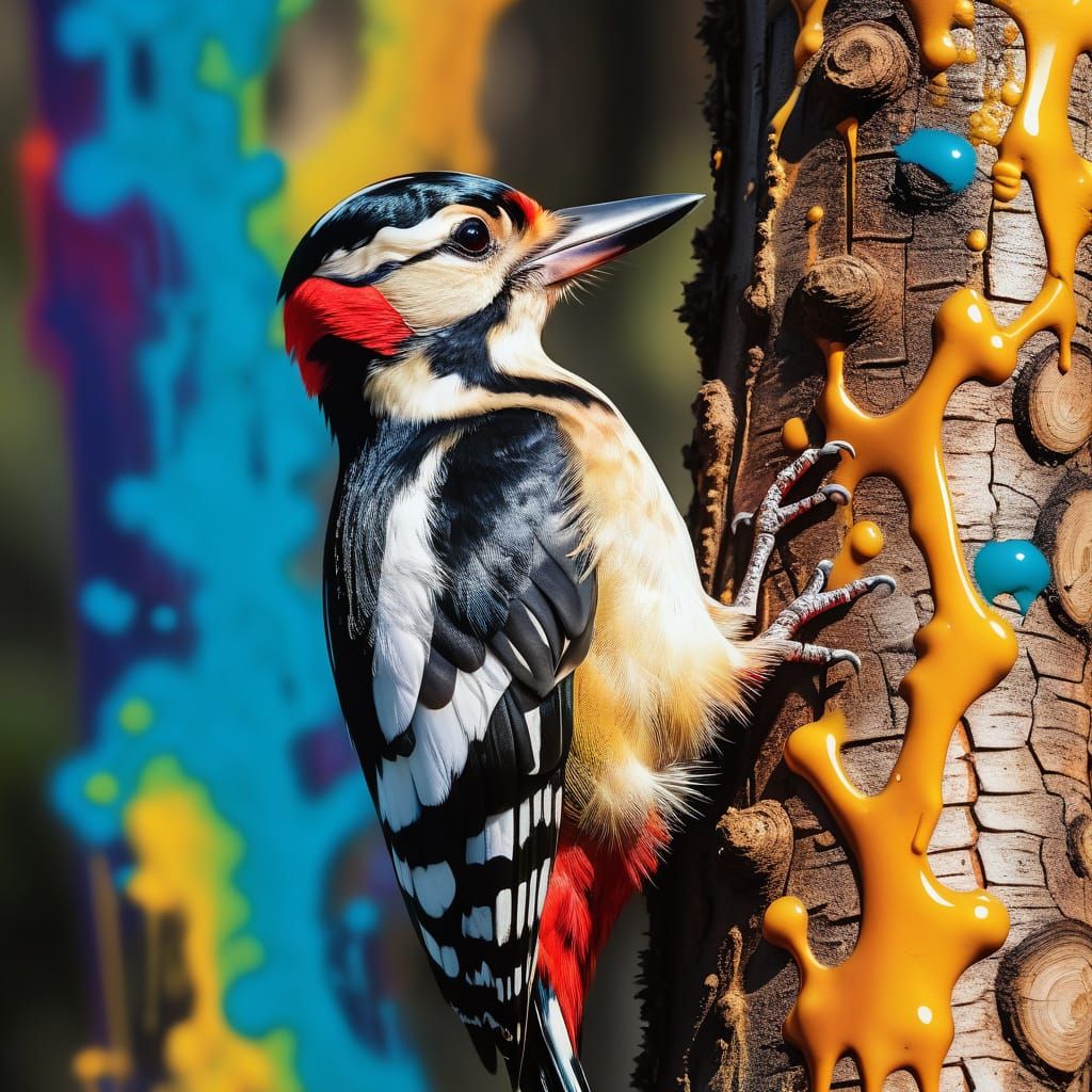 Great Spotted Woodpecker Graffiti Art in Urban Style