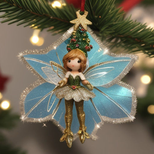 Merry Christmas Fairy Adorns Tree with Sparkling Tinsel