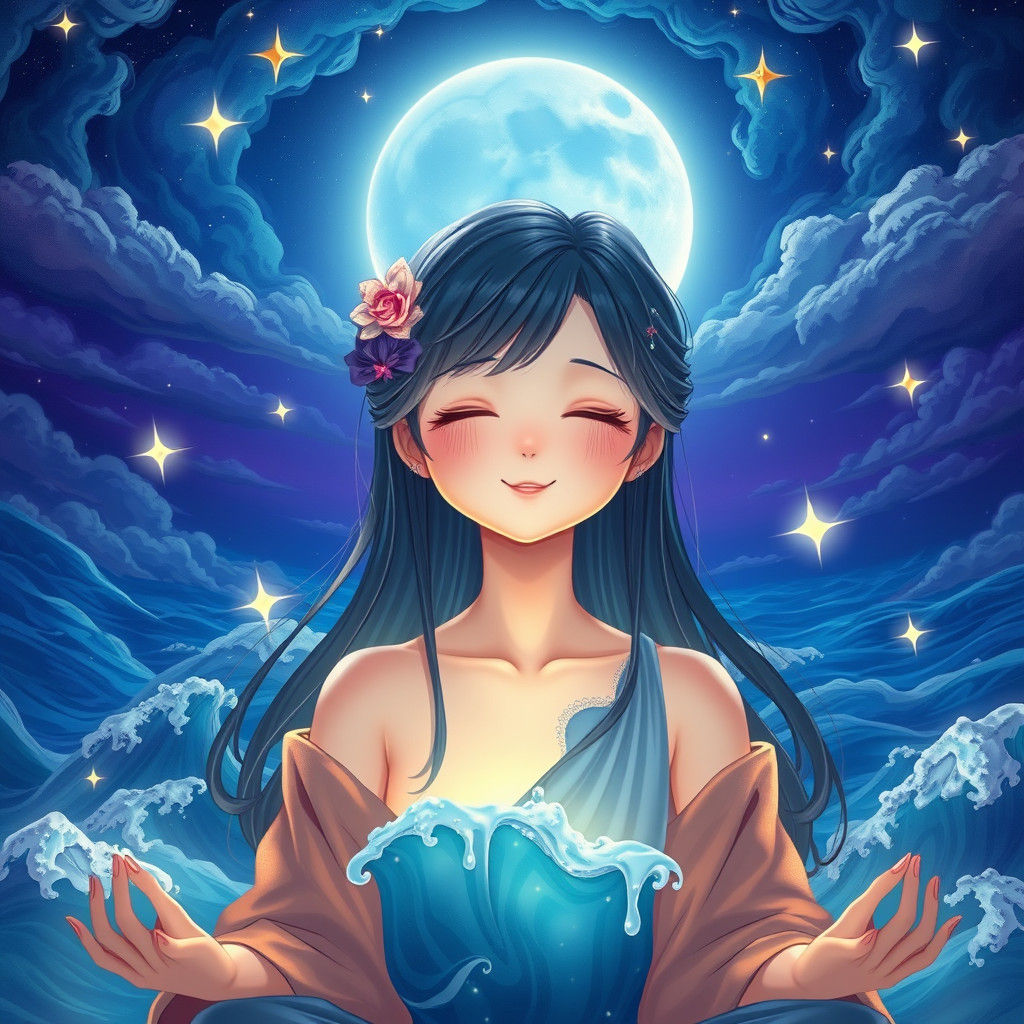 Serene Anime Maiden in Starry Nightscape