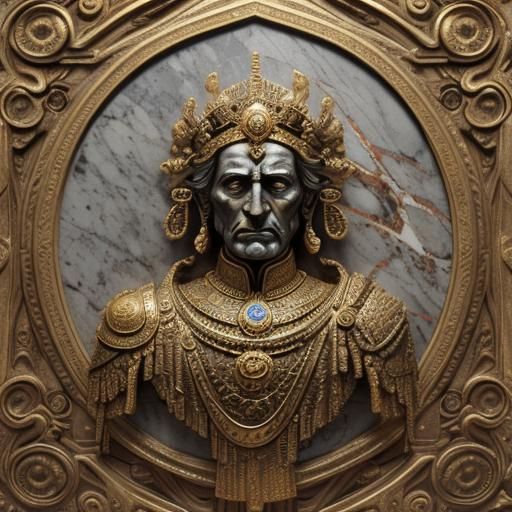 Hyperrealistic Bust of Emperor in Ornate Attire