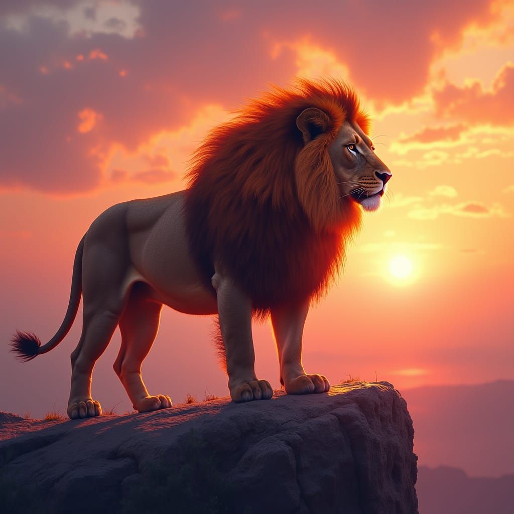 Majestic Lion in Sunset Blaze