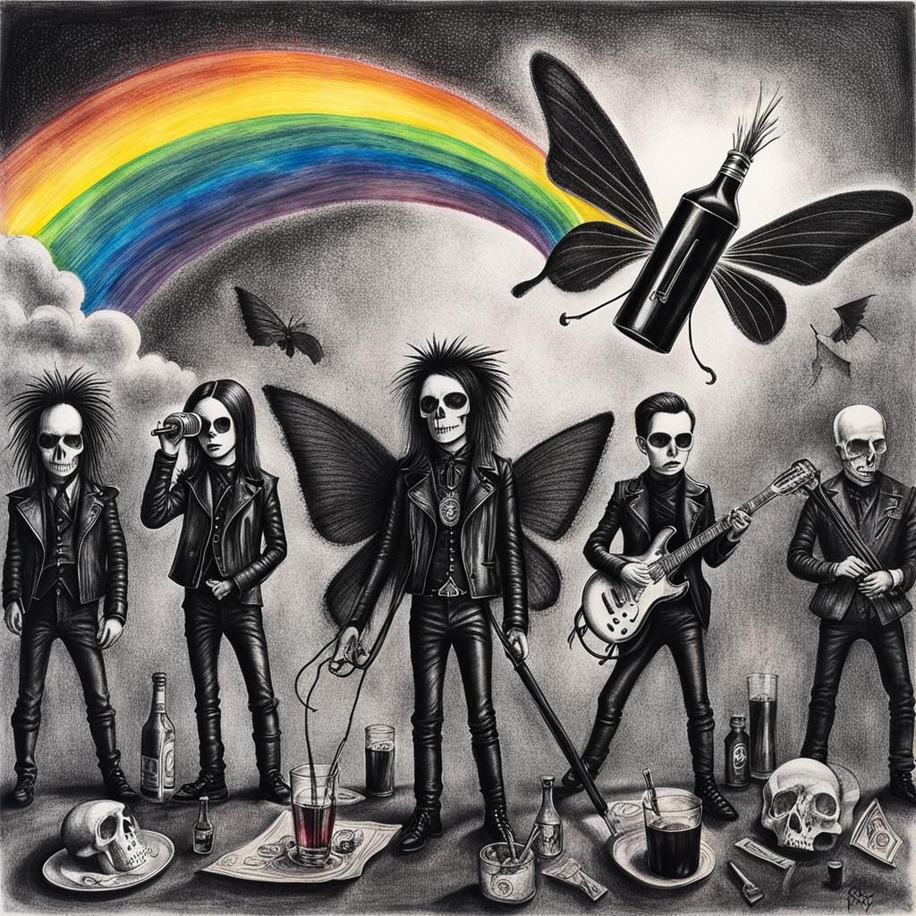 Surreal Crayon Drawing of Goth Band, Rayograph Style