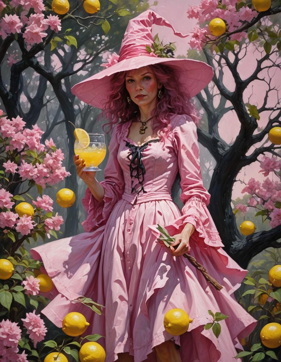 Pink Lemonade Summer Witch in Oil Painting Style