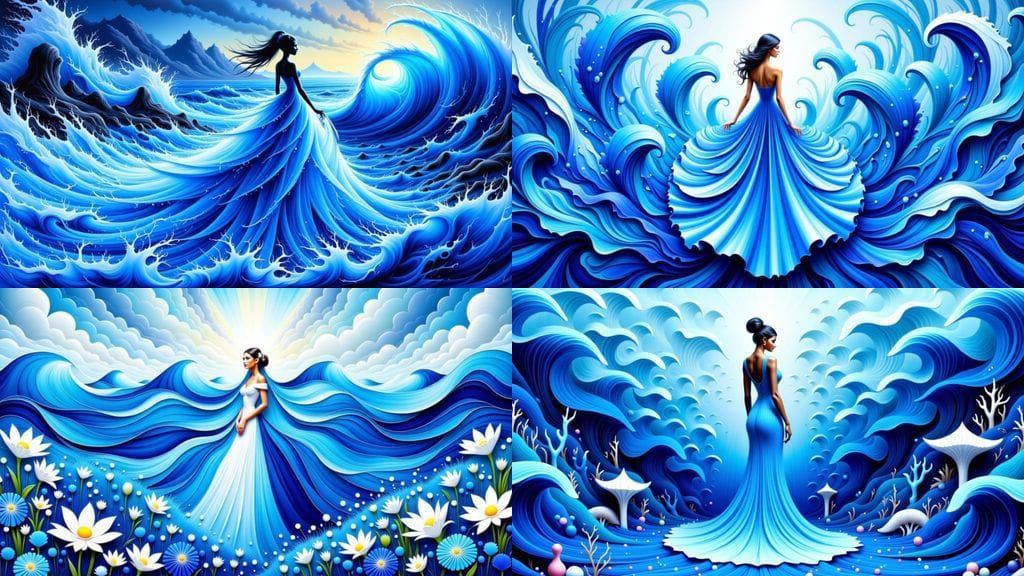 Blue Papercraft Wedding Diorama in Acrylic Impasto Style