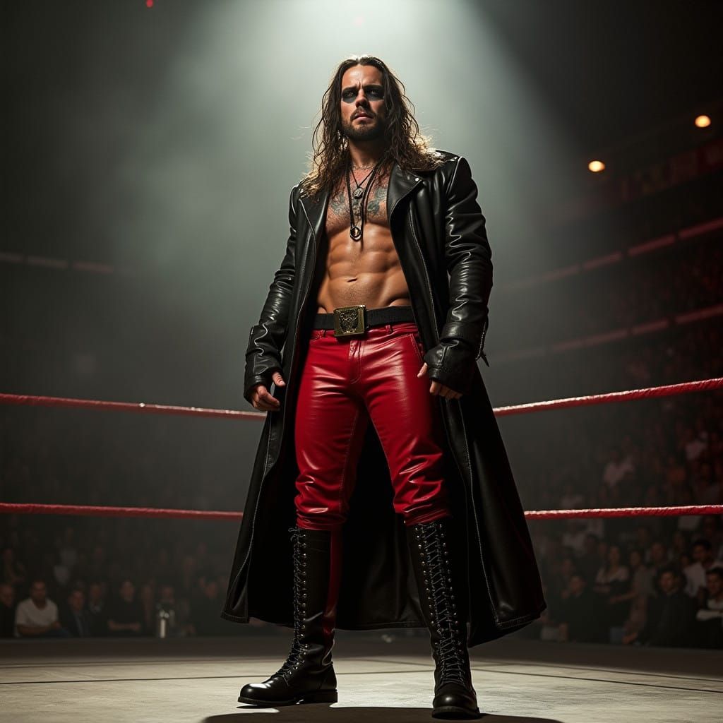 Rugged WWE Superstar Exudes Confidence in Cinematic Pose