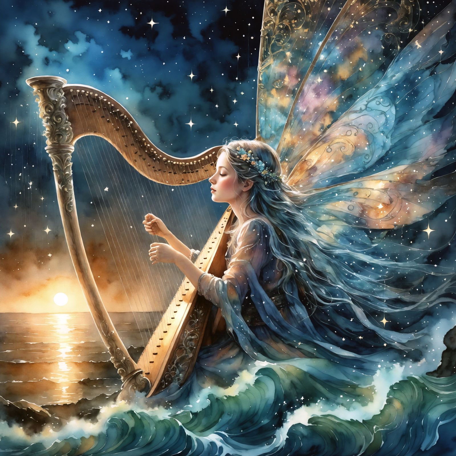 Dreaming Mermaid Harpist