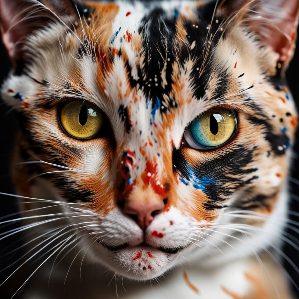 Colorful Splatter Art Portrait of Cat