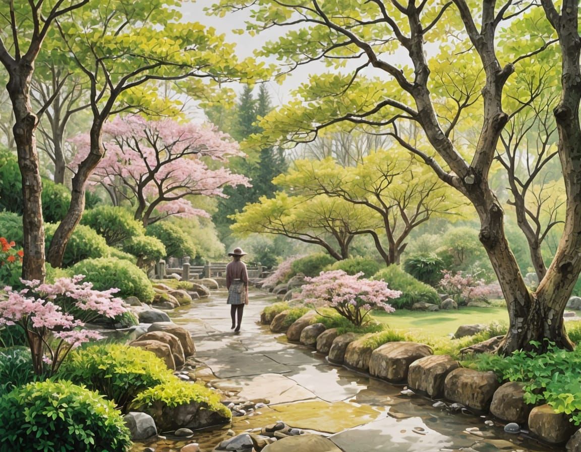 Japanese Garden Sunset in Spring