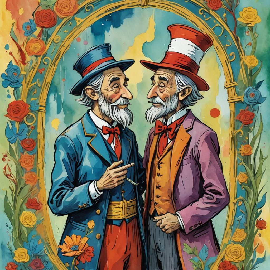 The Lovers: Dr. Seuss Tarot in Gouache Style