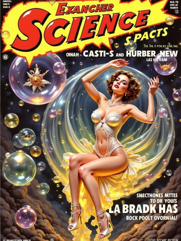 Ethereal Beauty: Woman in Bubbles, Retrofuturism