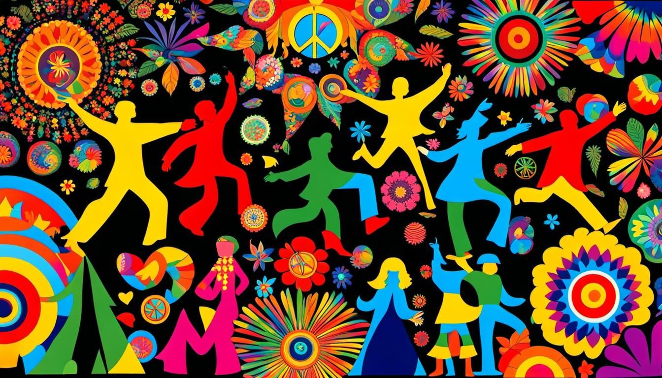 Psychedelic 1960s Poster with Flower Child and Kaleidoscope