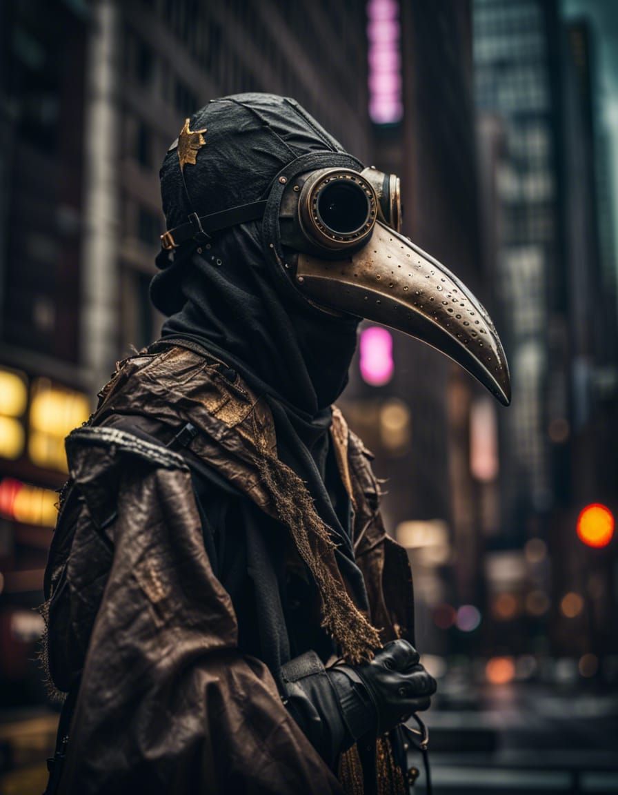 Dystopian plague doctor hazmat suit bird beak respirator in ...