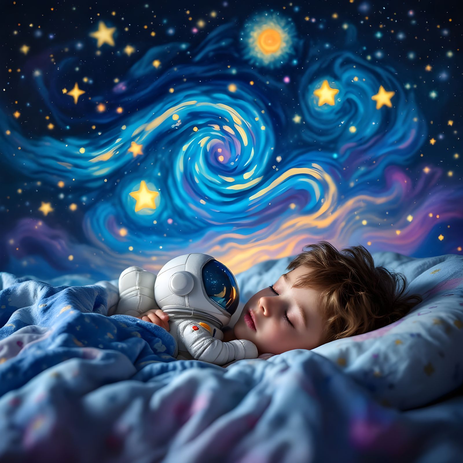 Child's Dream: Astronaut Plush and Van Gogh Galaxy