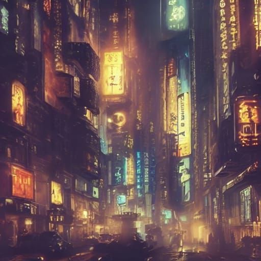Cyberpunk Cityscape in Neon Noir Style