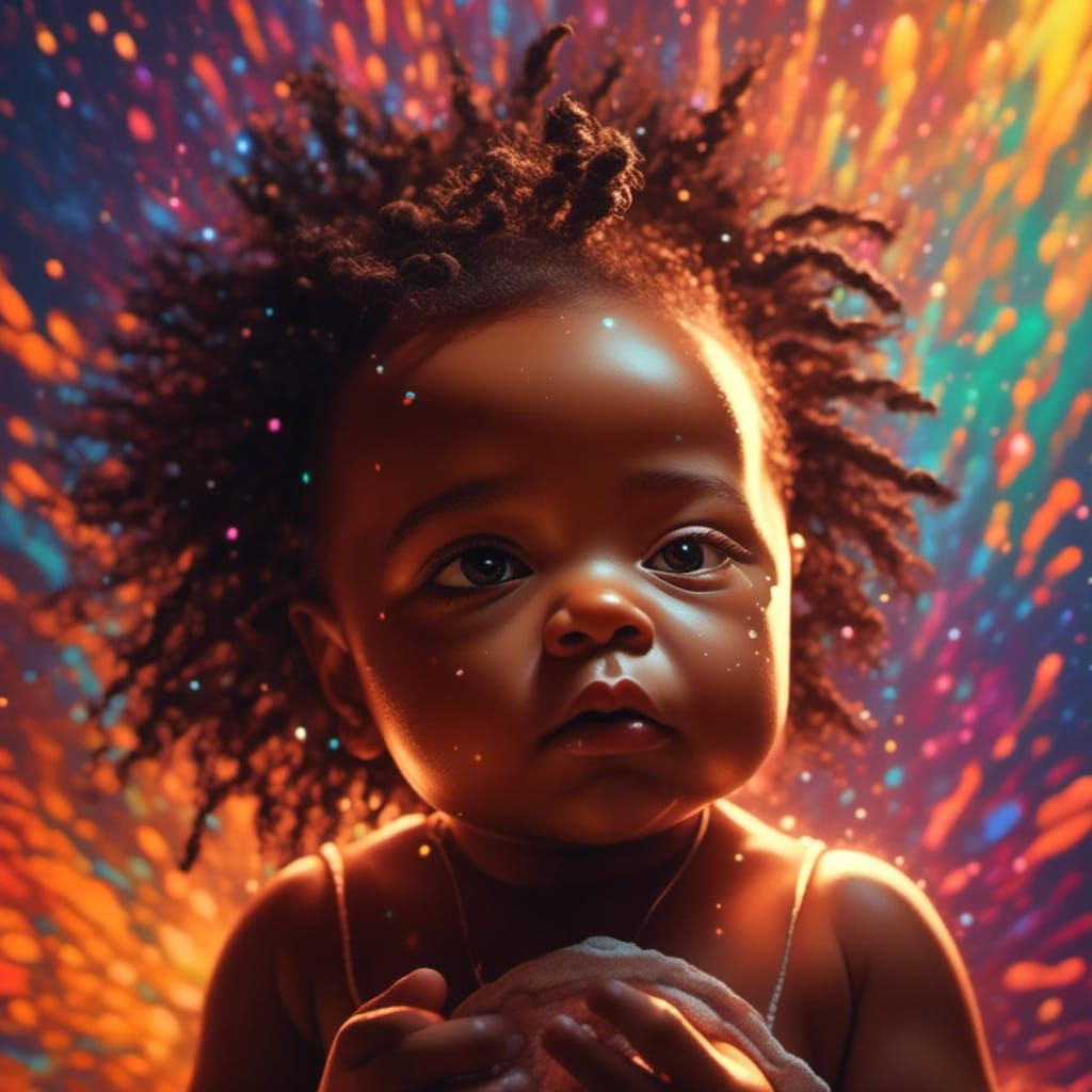 Neon Portrait of Baby Held in Silhouette