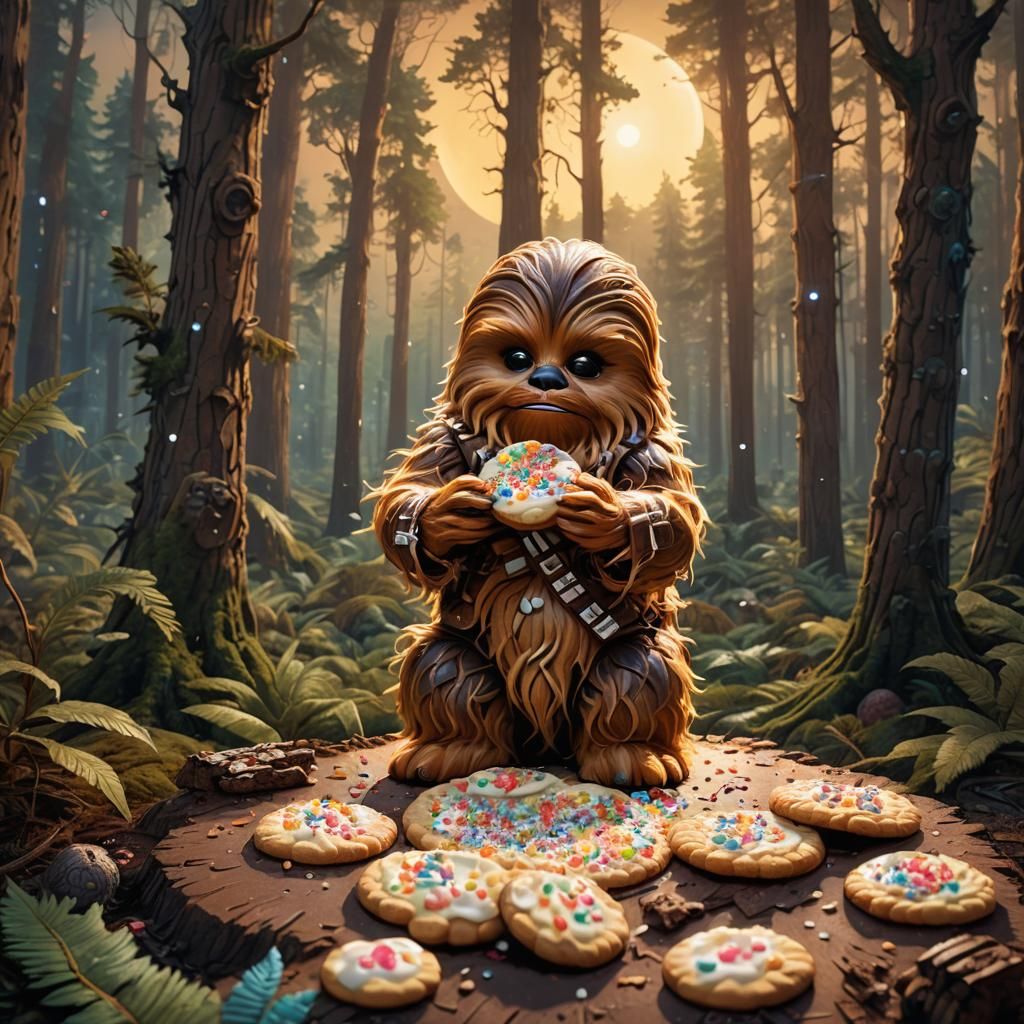Baby Chewbacca Eats Cookie: Oil Painting