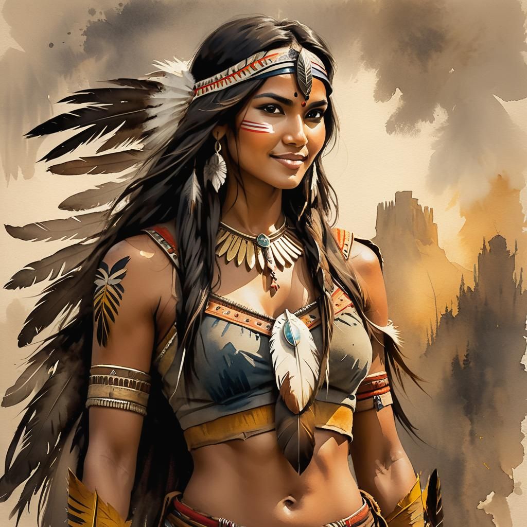 Indian Warrior Woman in Hyperrealistic Pencil Sketch