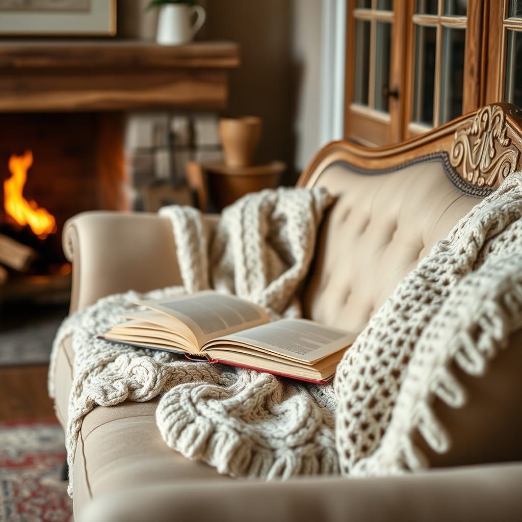 Cozy French Country Reading Nook with Fireplace