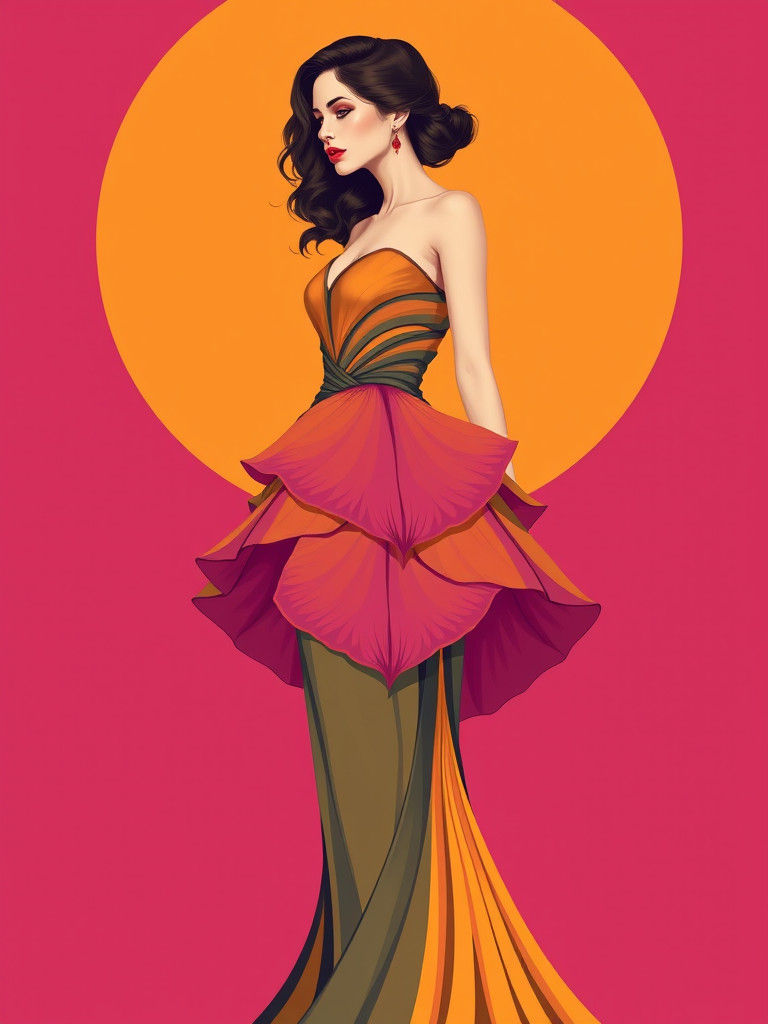 Woman in Iris Dress: Art Nouveau Illustration