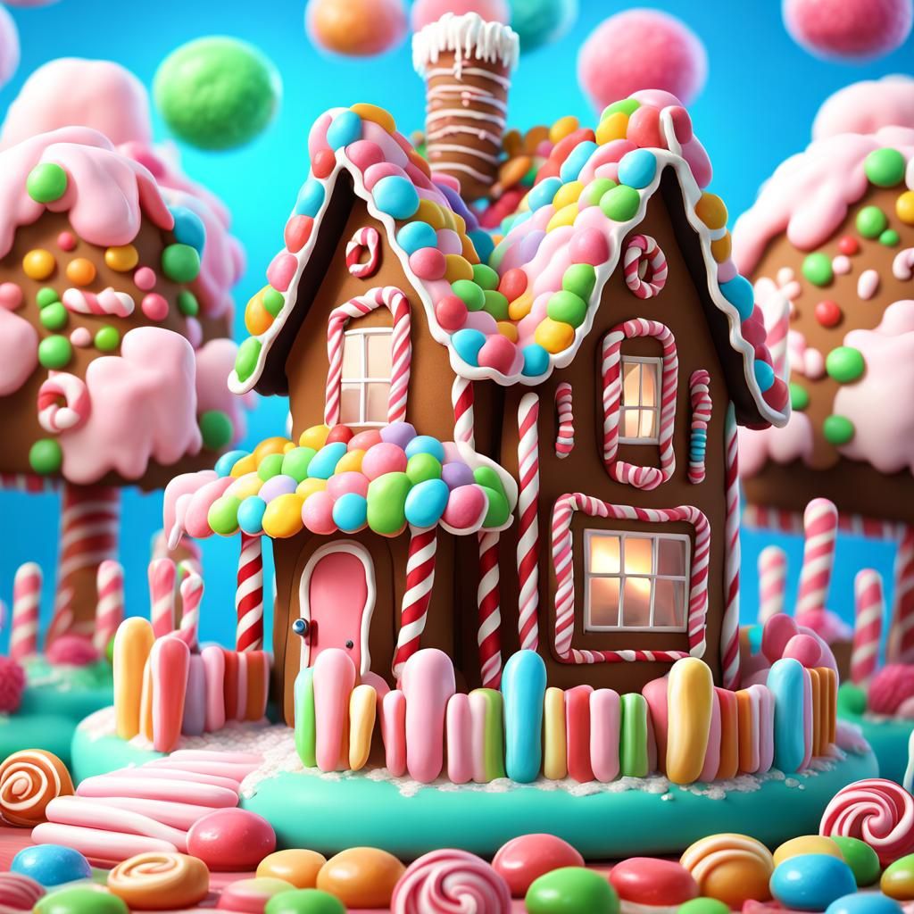 Gingerbread House in Candy Wonderland: Hyperrealistic Digita...