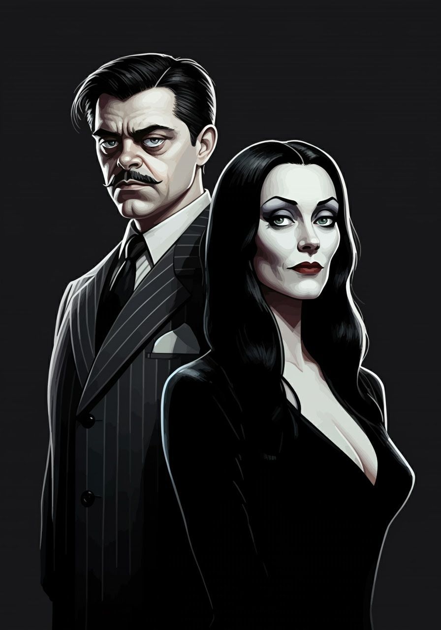 Gomez and Morticia Addams Sketch in Edward Gorey Style