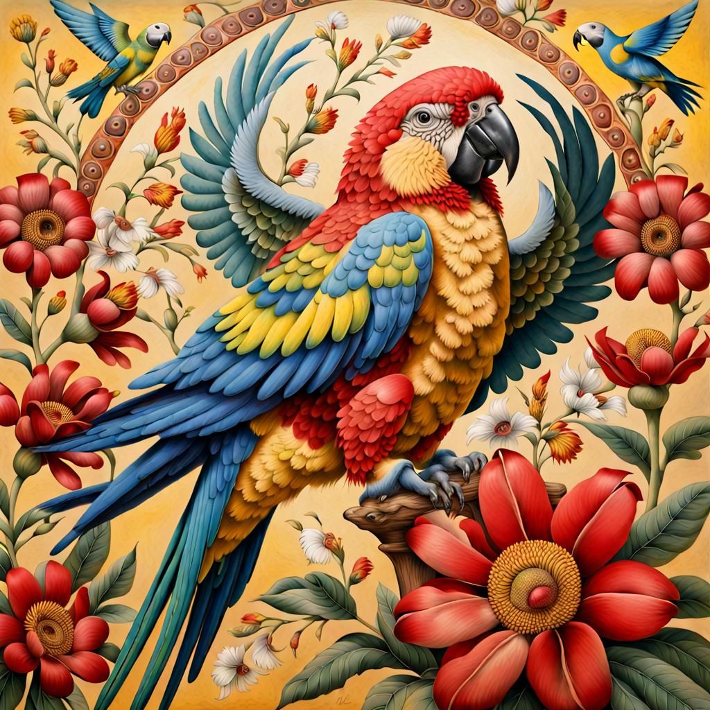 Mexican Parrot in Byzantine Style Art