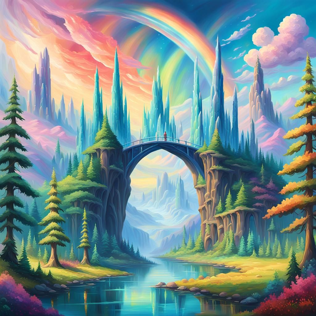 Rainbow Bridge to Crystal Land: Oil Painting