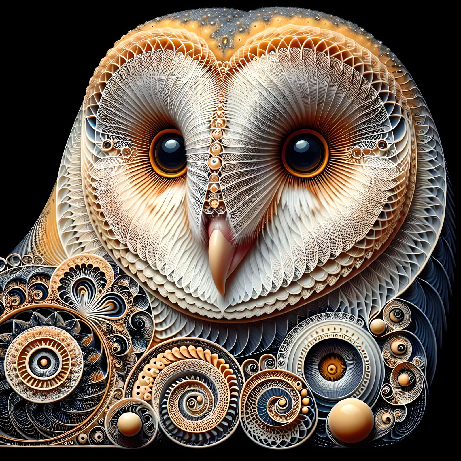 Barn Owl with Geometric Lace Motifs in Bauhaus Style