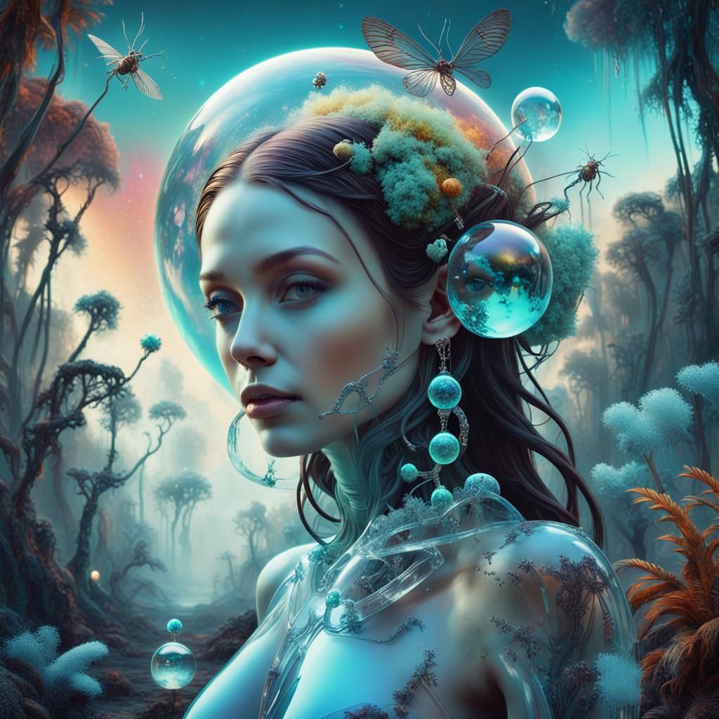 Bioluminescent Woman on Alien Planet in 3D