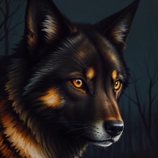 Detailed Wolf in Forest: Impasto Gouache Painting