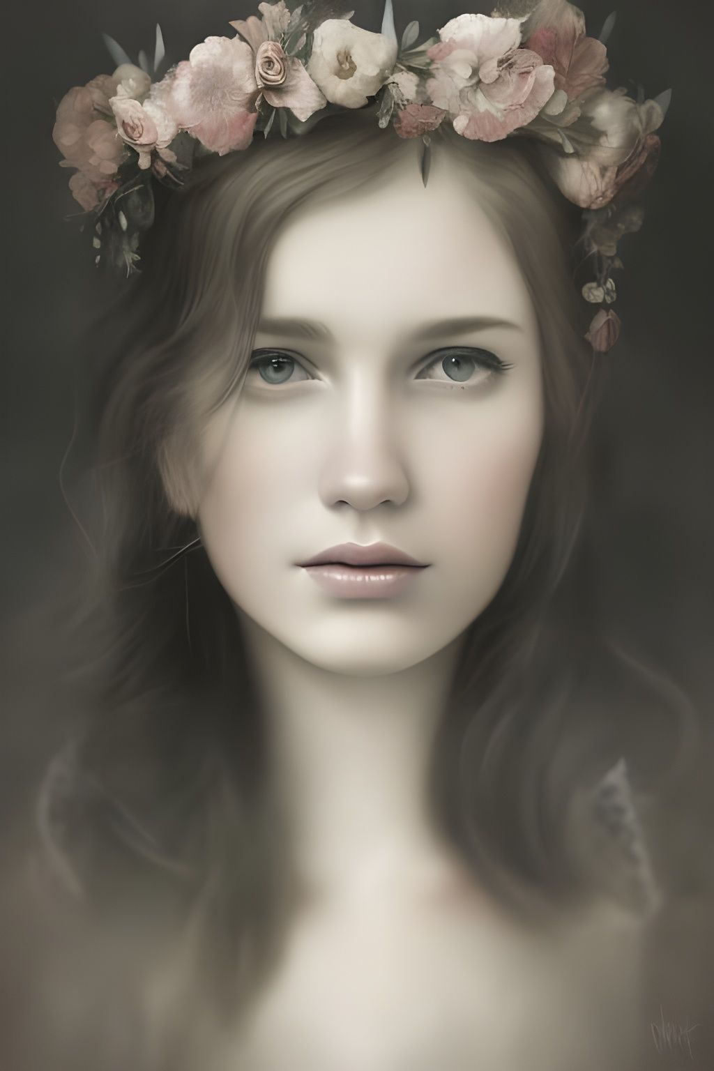 Princess with Flower Crown in Sepia Tones