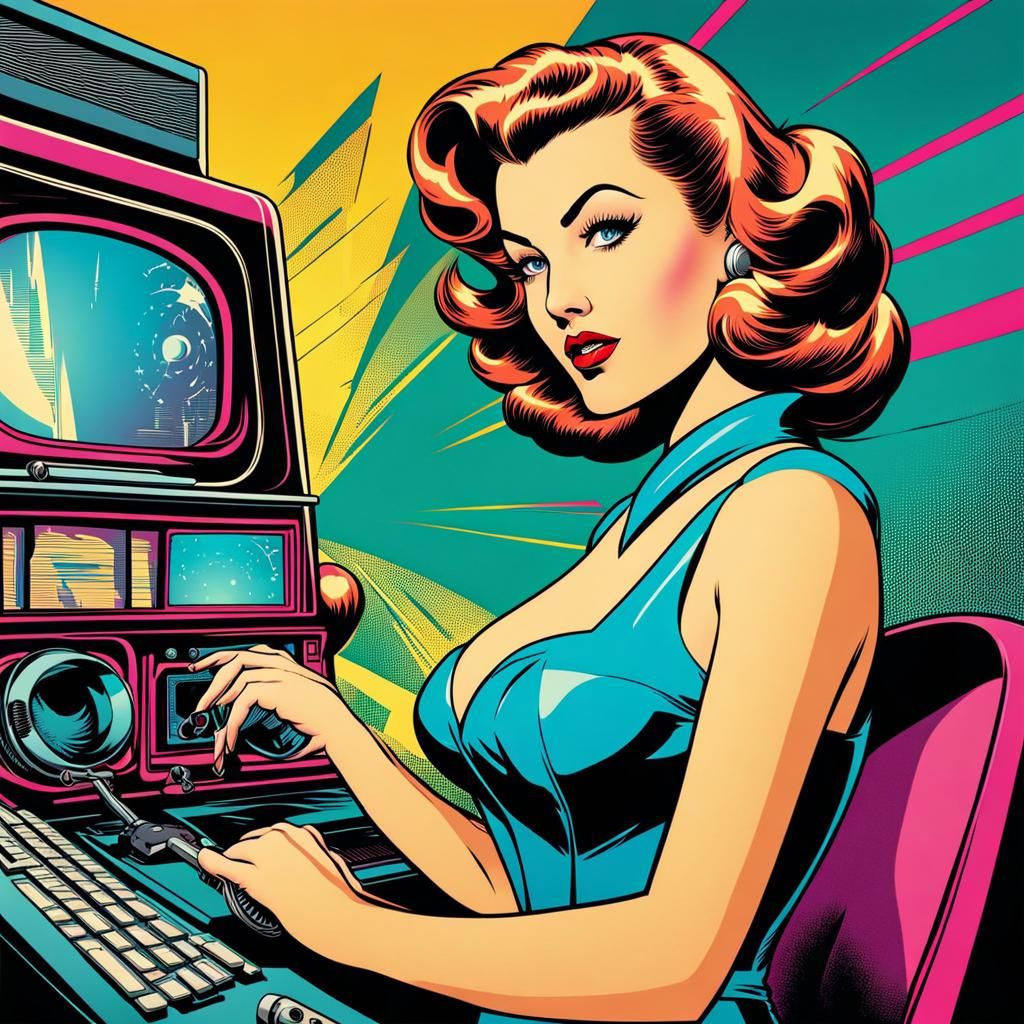 Retro Comic Book Cyber Woman in Pop Art Style