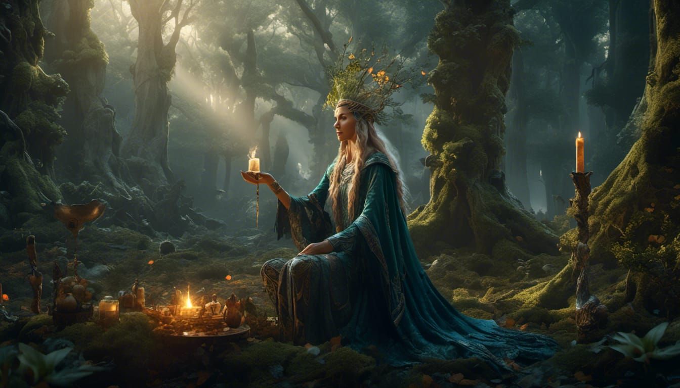 Ethereal Elven Sorceress Hosting Druidic Ritual