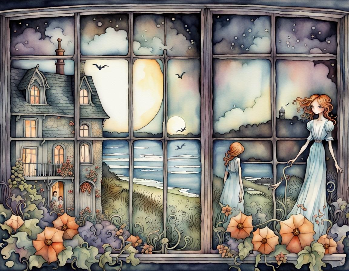 Haunted Seaside Village in Art Nouveau Style