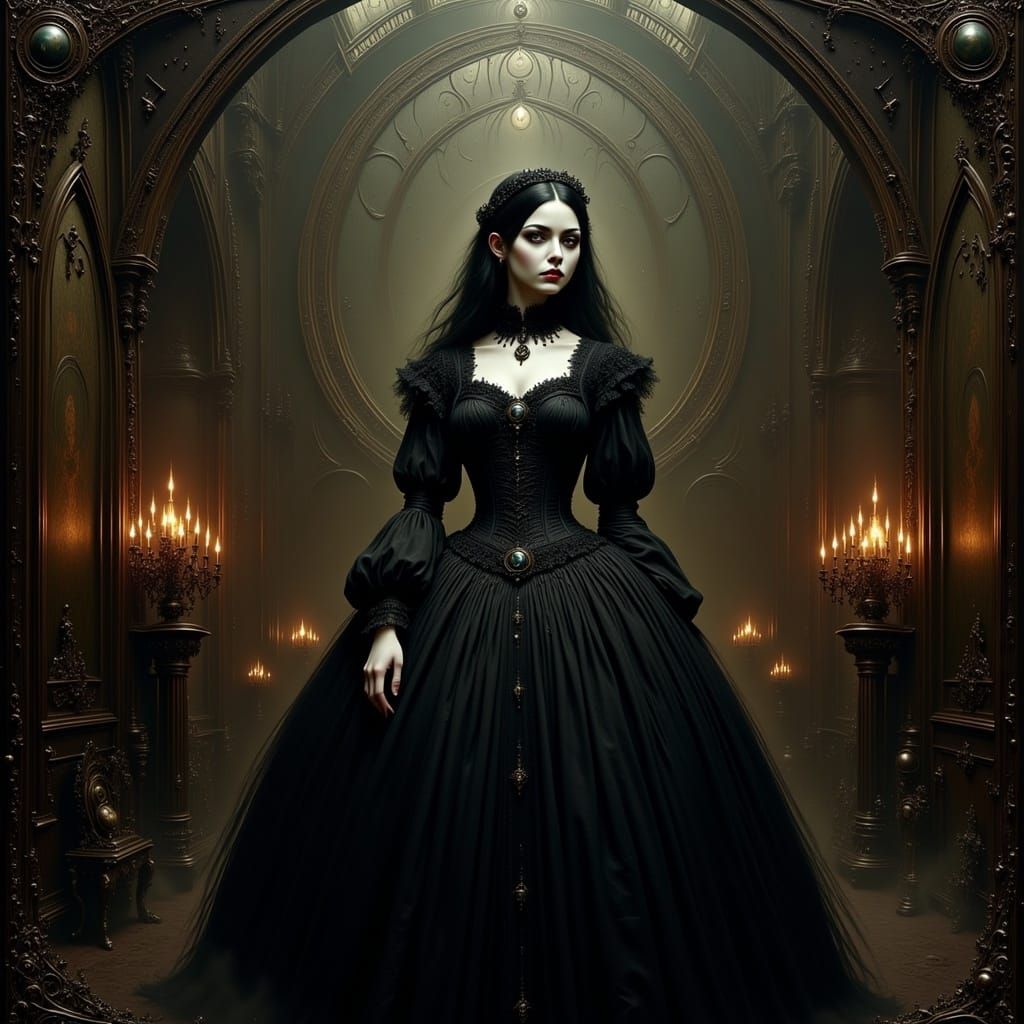 Eerie Goth Girl in Dark Surrealist Style
